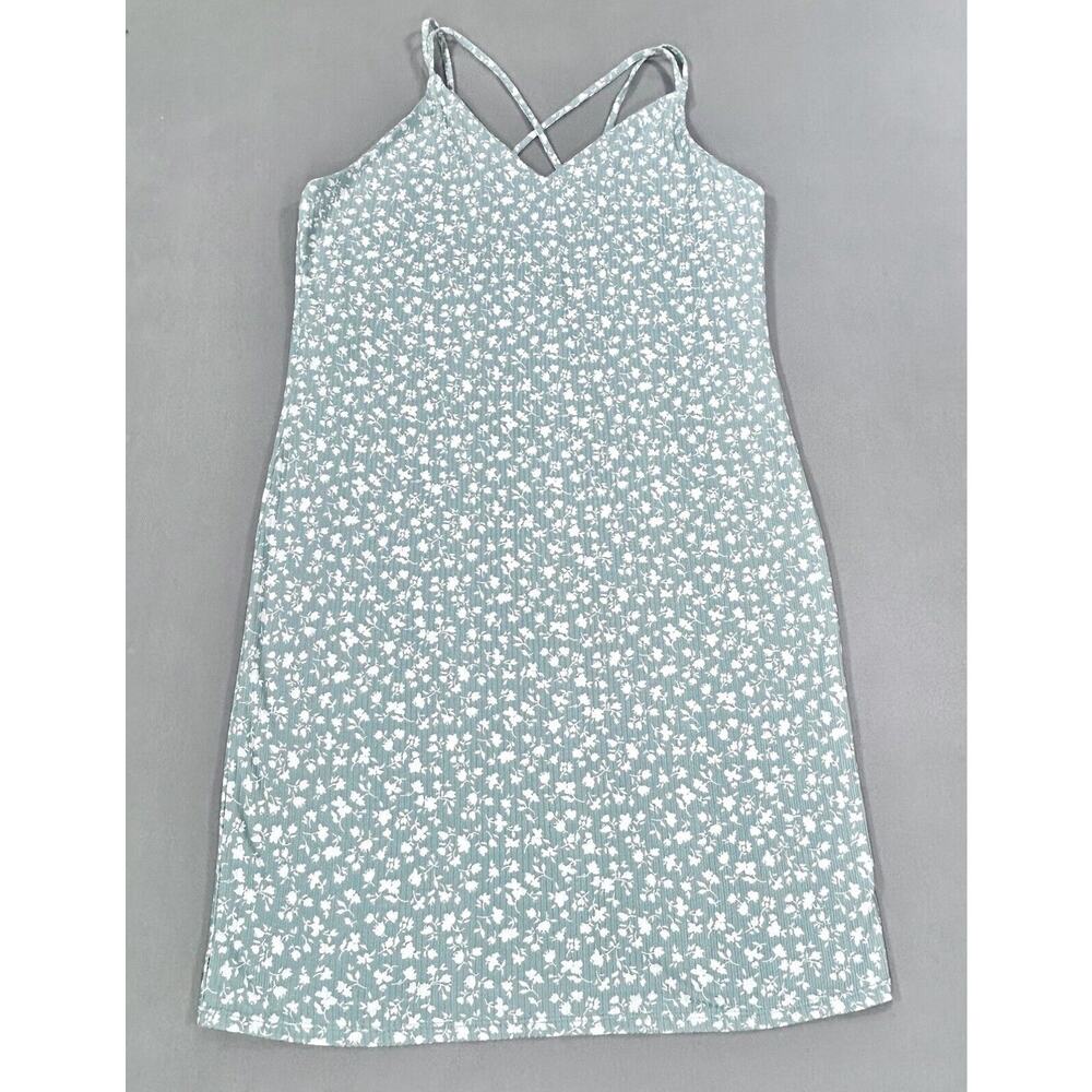 Active USA Dress Women's 2XL XXL Green Floral Knee Length Straps V-Neck Pullover